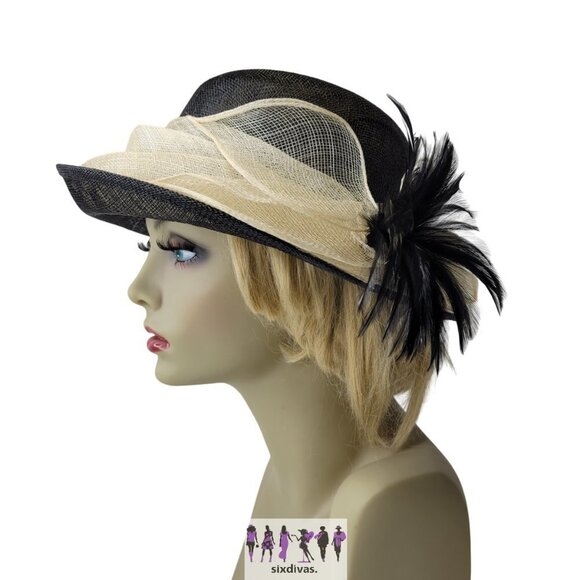 Black and Cream Dress Hat Sinamay Church Hat Adjustable Hat Kentucky Derby Hat - Picture 4 of 16